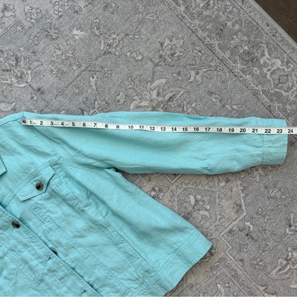 Coldwater Creek Journey lightweight Linen Clearwater Aqua Denim Jacket New Large - Picture 9 of 11